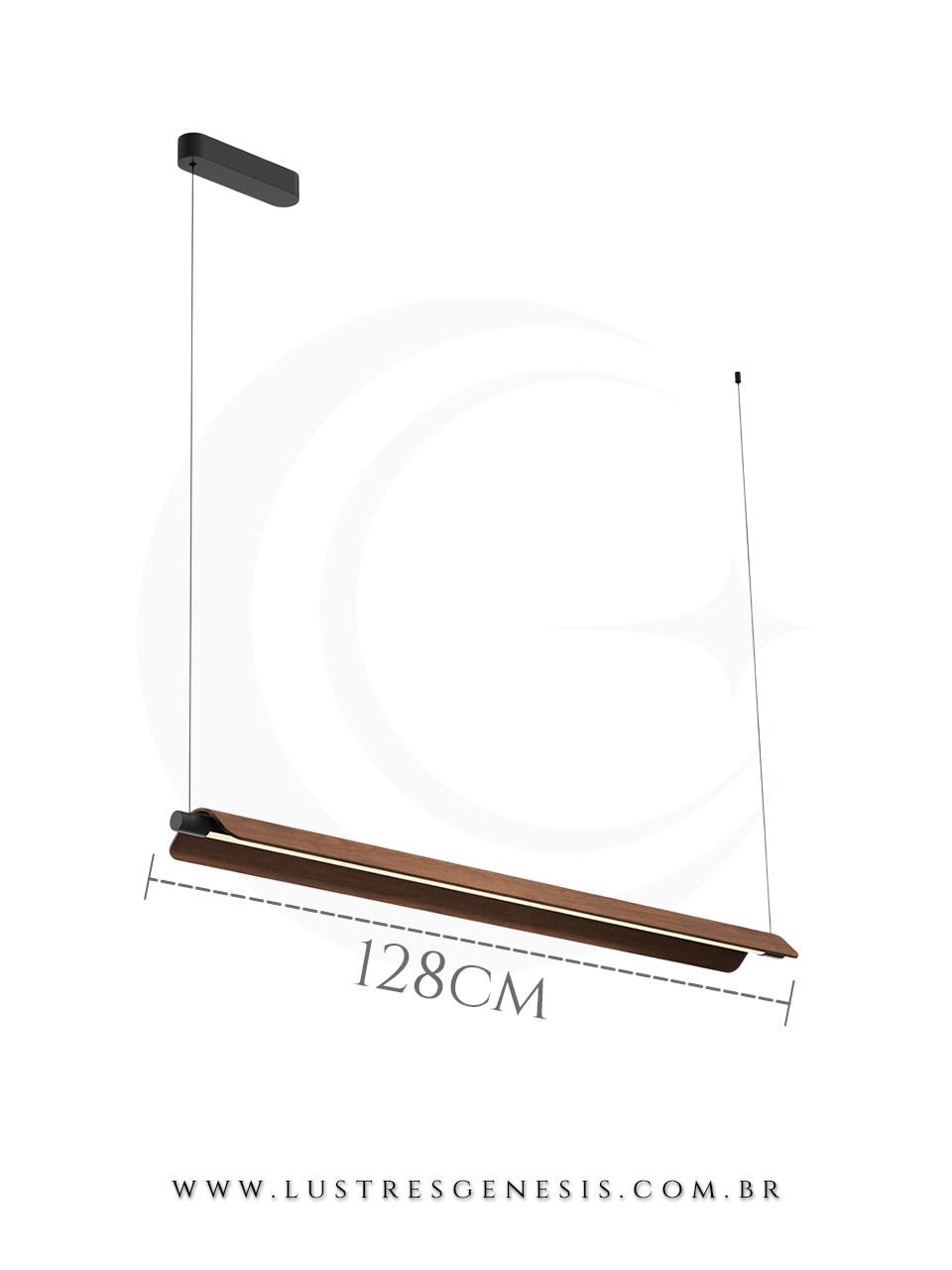 Lumin&aacute;ria Pendente Linear Madeira 128cm Retangular para Sala de Jantar e &Aacute;rea Gourmet 